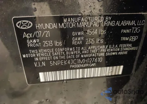 2021 Hyundai Sonata N Line z USA, uszkodzony, nr VIN 5NPEK4JC1MH127610